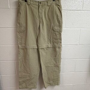 LL Bean Mens Convertible Zip Off Cargo Pants 35x32 Khaki Utility Hiking Pants
